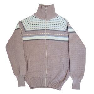 Men's Beige Sweater with Patterned Yoke